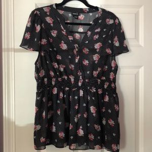 Torrid black and white polka dot floral blouse